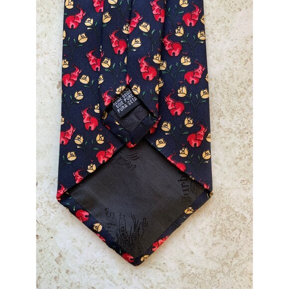 Burberrys Silk Tie With Red Fox & Yellow Flower Pattern Made In England - Picture 5 of 7